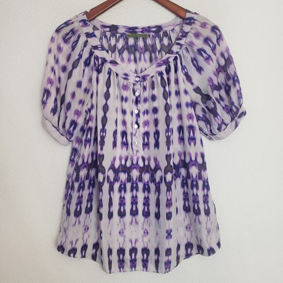Velvet Tops - Velvet Brand Women’s 100% Silk Purple Printed Peasant Blouse Tunic Boho‎ Med